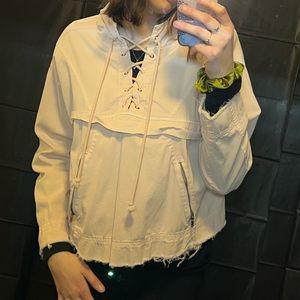 American Eagle Pink Lace Up Neck Hooded Jacket